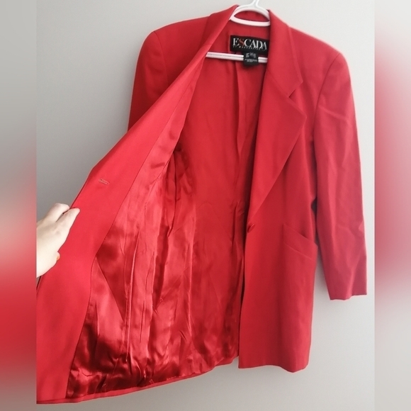Vintage Escada '80s Margaretha Ley Wool Longline Single Breasted Red Blazer 34 4 - Picture 6 of 17
